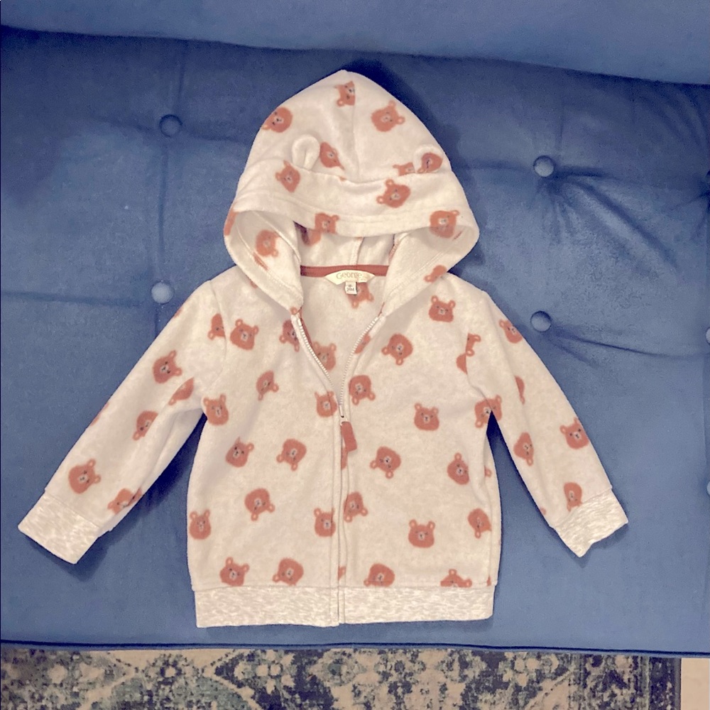 George Teddy Bear Zip Up Fleece Hoodie with Ears Warm Comfy Fall 18-24 Months